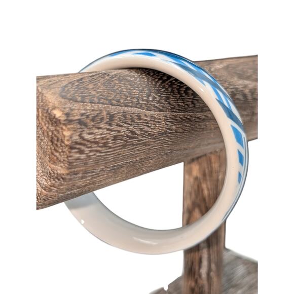 Ceramic Blue Teal Plaid Pattern Design Bangle Bracelet - Picture 3 of 6